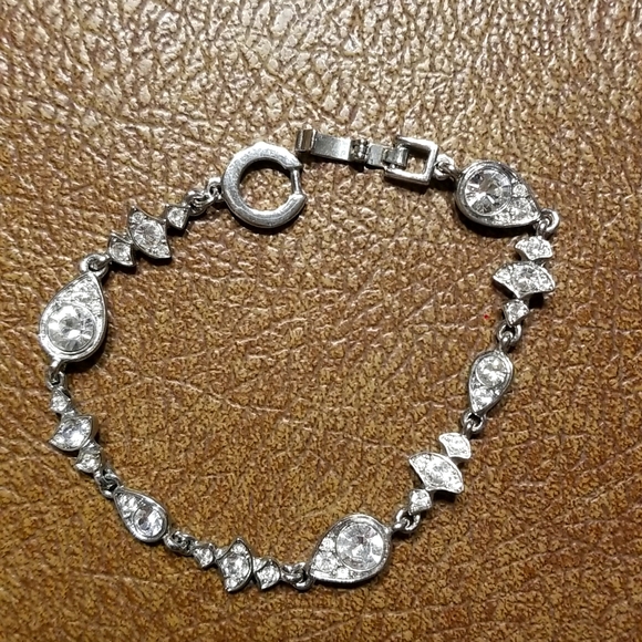 Givenchy silvertone and rhinestone tennis bracelet - Picture 1 of 7